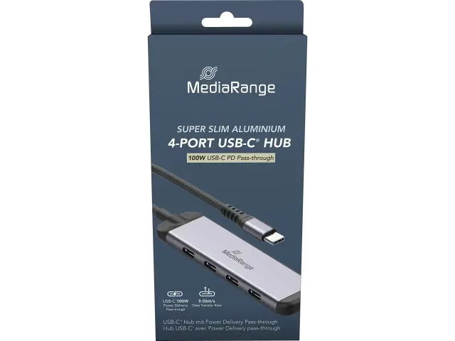 MediaRange USB-HUB 4-Port 3x USB-C 3.2 / 1x USB-C PD zilver