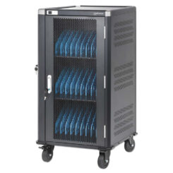 Manhattan Laadtrolley voor 30 laptops (tot 16"), laden via interne AC-adapters (EU) (installatie van voedingskabels van apparaten vereist), geschikt voor ALLE laptops, iPad, MacBook en Chromebook, vakken 380×30×280 mm, landkast, afsluitbaar