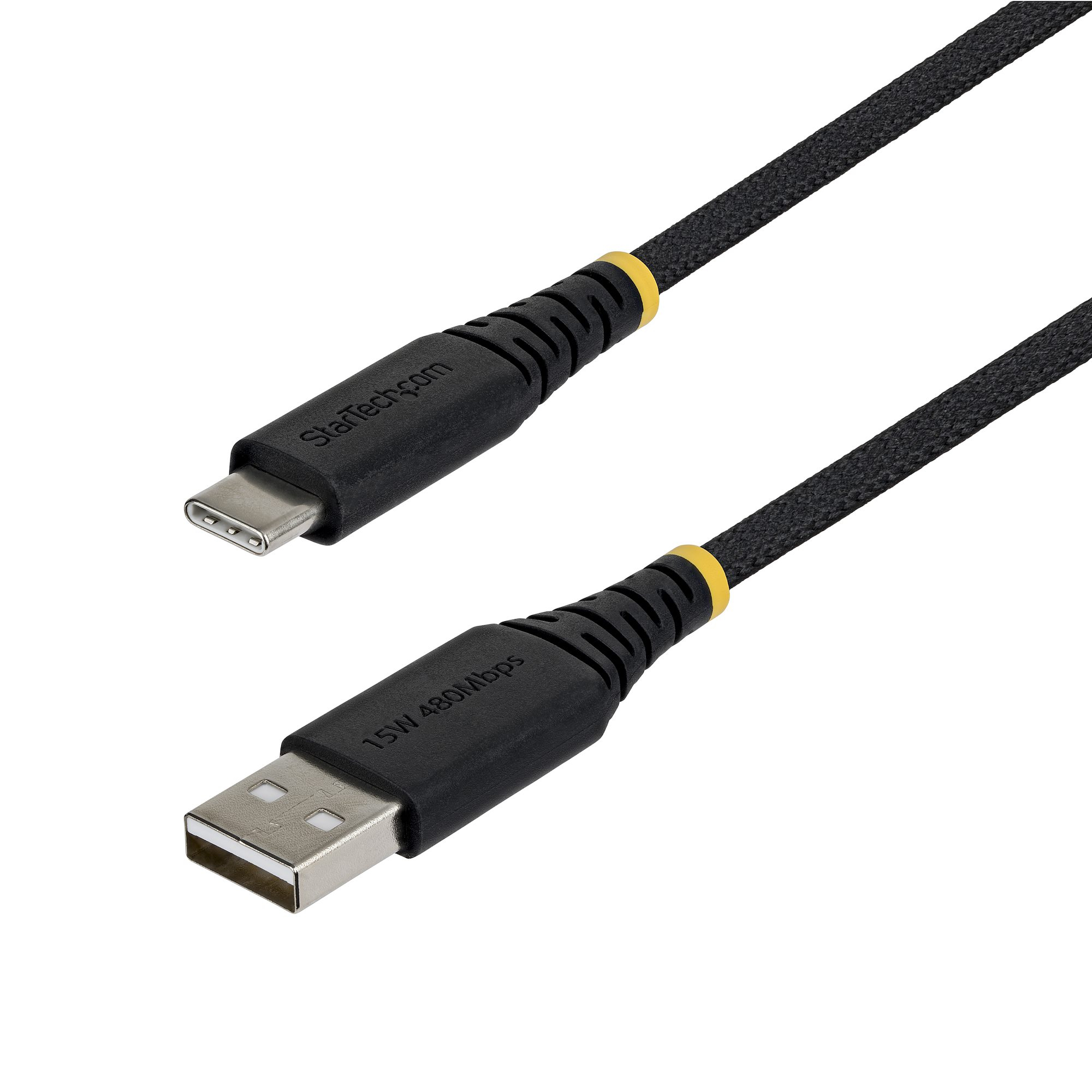 StarTech.com 2m USB-A naar USB-C Snellaadkabel, 15W 3A, Dual-Layer Gevlochten Nylon / TPE Mantel, Duurzame USB-A naar USB-C Oplaadkabel, USB-A naar USB-C Kabel