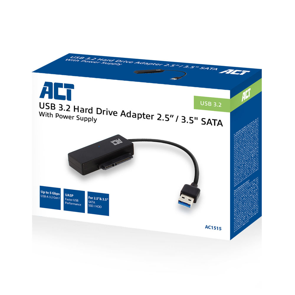 ACT USB 3.2 Gen1 naar 2,5/3,5 inch SATA Adapterkabel voor SSD/HDD - Afbeelding 3