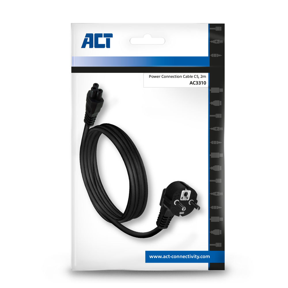 ACT Netsnoer CEE7/7 male (haaks) - C5 zwart 2 m - Afbeelding 4
