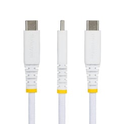 StarTech.com 1m USB-A naar USB-C Snellaadkabel, 15W 3A, Dual-Layer Gevlochten Nylon / TPE Mantel, Duurzame USB-A naar USB-C Oplaadkabel, Wit - Afbeelding 4