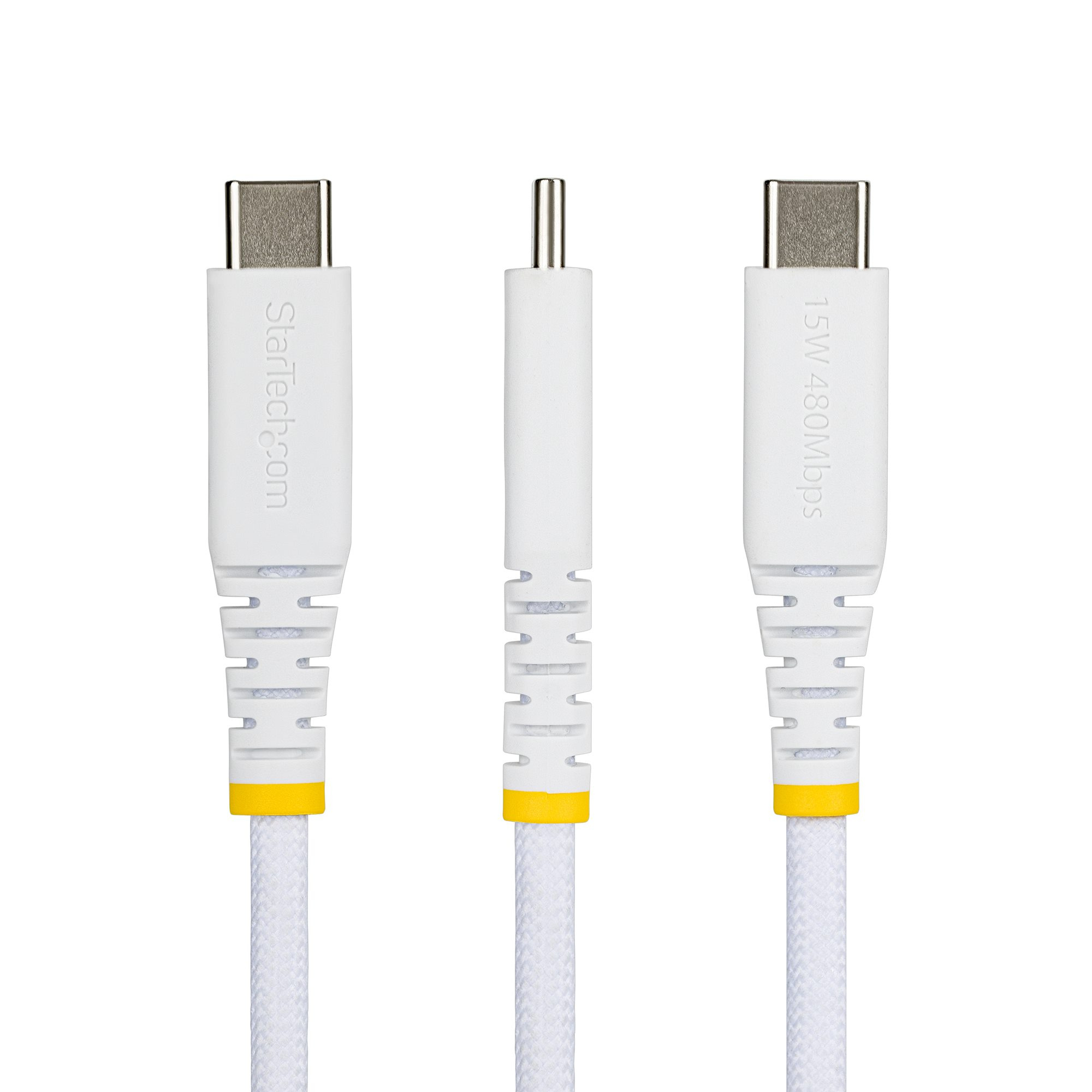 StarTech.com 30cm USB-A naar USB-C Snellaadkabel, 15W 3A, Dual-Layer Gevlochten Nylon / TPE Mantel, Duurzame USB-A naar USB-C Oplaadkabel, Wit - Afbeelding 4