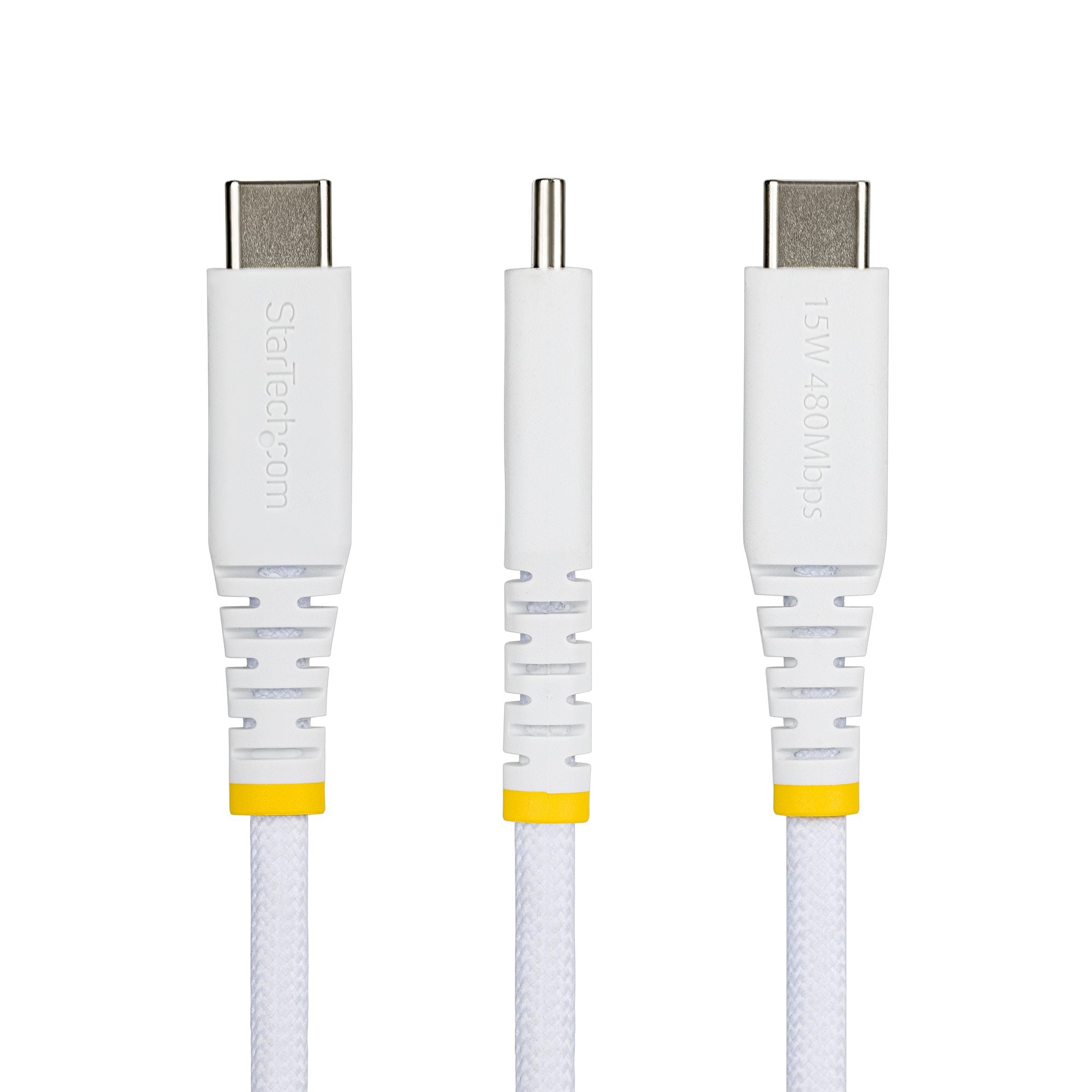 StarTech.com 1m USB-A naar USB-C Snellaadkabel, 15W 3A, Dual-Layer Gevlochten Nylon / TPE Mantel, Duurzame USB-A naar USB-C Oplaadkabel, Wit - Afbeelding 4