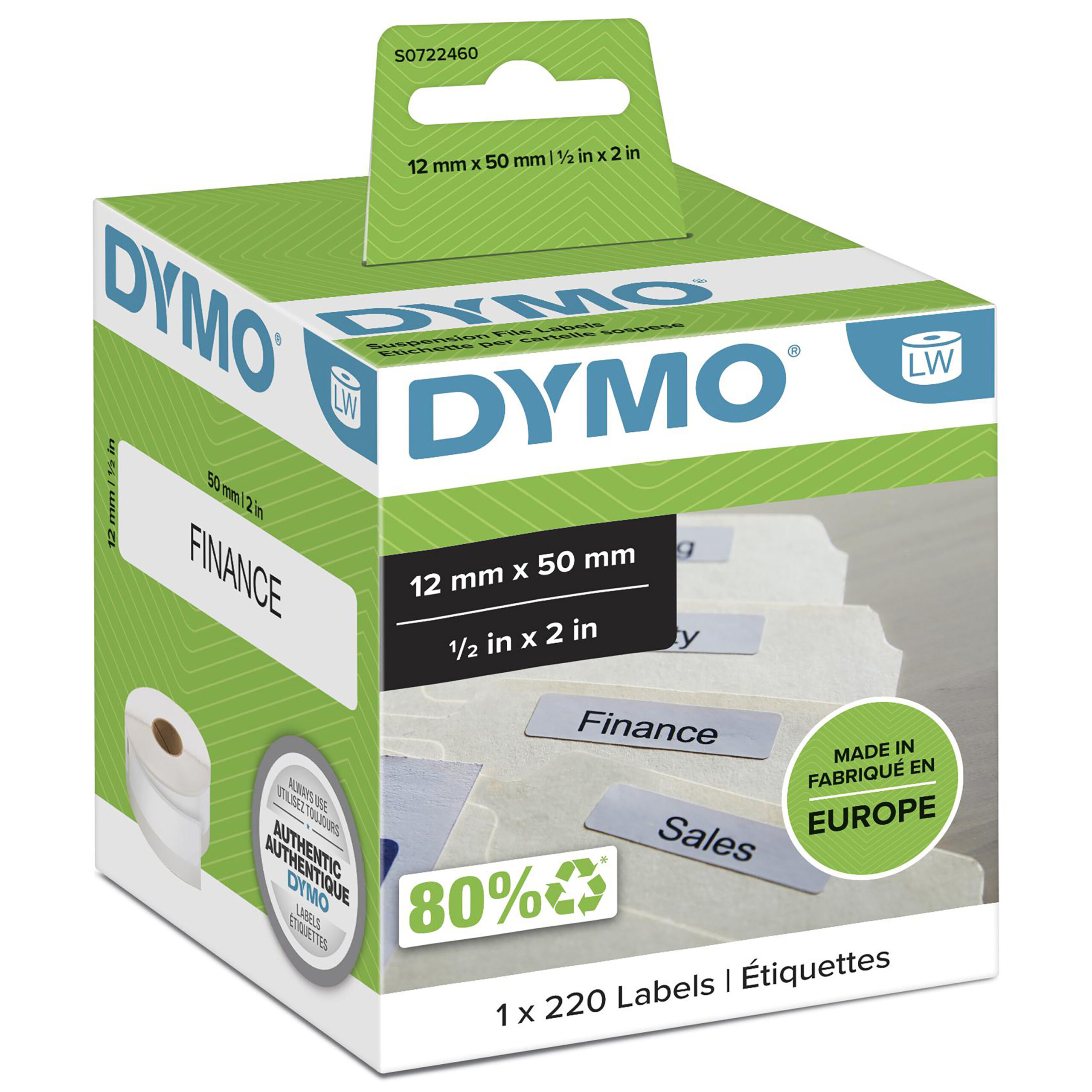 DYMO originele LabelWriter labels voor hangmappen | 12 mm x 50 mm | rol van 220 gemakkelijk los te maken labels | zelfklevende etiketten voor de LabelWriter labelprinters - Afbeelding 2