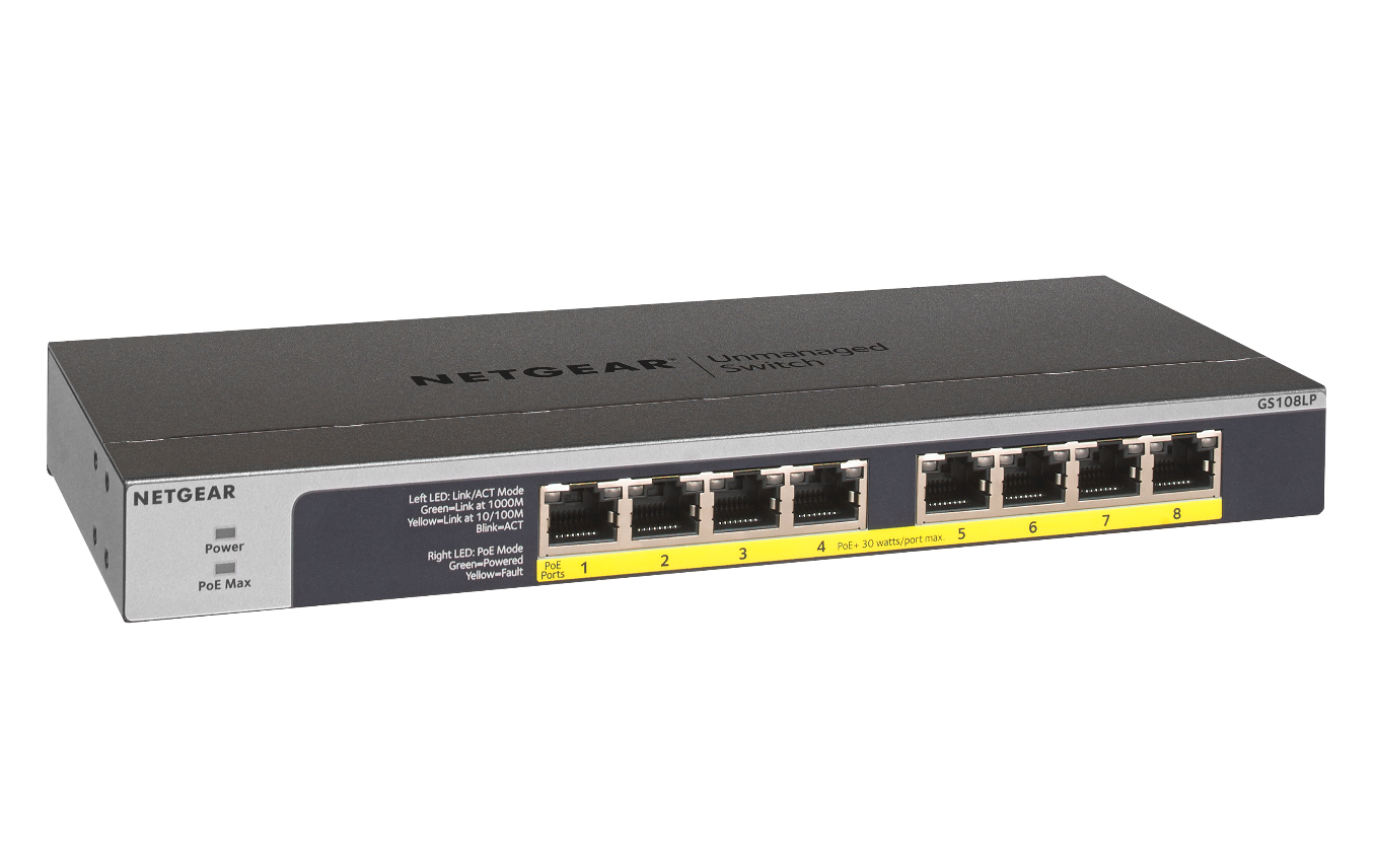 NETGEAR GS108LP Unmanaged Gigabit Ethernet (10/100/1000) Power over Ethernet (PoE) 1U Zwart, Grijs - Afbeelding 4