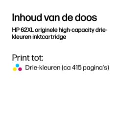 HP 62XL originele high-capacity drie-kleuren inktcartridge - Afbeelding 4
