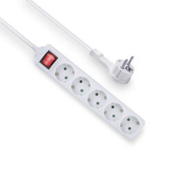 ACT Stekkerdoos met lichtgevende schakelaar en platte stekker, 5 sockets, 1,5 m, wit - Afbeelding 2