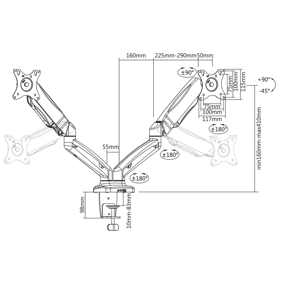 ACT Monitorarm 32" office met gasveer, 2 schermen - Afbeelding 5