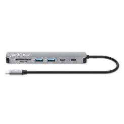 Manhattan USB-C dock/hub met kaartlezer, poorten (5): HDMI, USB-A (2×) en USB-C (2×), met Power Delivery (PD) 100 W - vereist een externe USB-C-lader (niet inbegrepen). USB-gevoed (geen externe voeding vereist) wanneer PD niet wordt gebruikt - Afbeelding 5