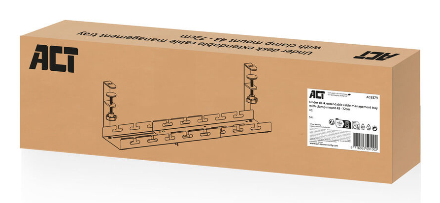 ACT Verstelbare kabelgoot voor onder een bureau, montage via klemsysteem, 43-72cm - Afbeelding 5
