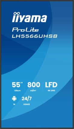 iiyama LH5566UHSB-B1AG beeldkrant Digitale signage flatscreen 139,7 cm (55") LCD Wifi 800 cd/m² 4K Ultra HD Zwart Type processor Android 24/7 - Afbeelding 3