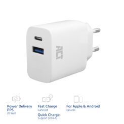 ACT USB-C & USB-A lader 20W met Power Delivery PPS, Quick Charge, GaNFast - Afbeelding 3