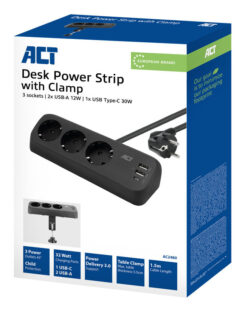 ACT Stekkerdoos met 3 type-F stopcontacten, 30W Power Delivery, USB Type-C/A poorten, kabellengte 1,5 meter - Afbeelding 3