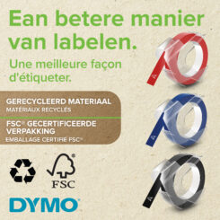 DYMO originele reliëftape | 9 mm x 3 m | Wit op blauw, wit op rood, wit op zwart | Zelfklevend etiketten voor Lettertang | 3 stuks | Gemaakt in Europa - Afbeelding 6