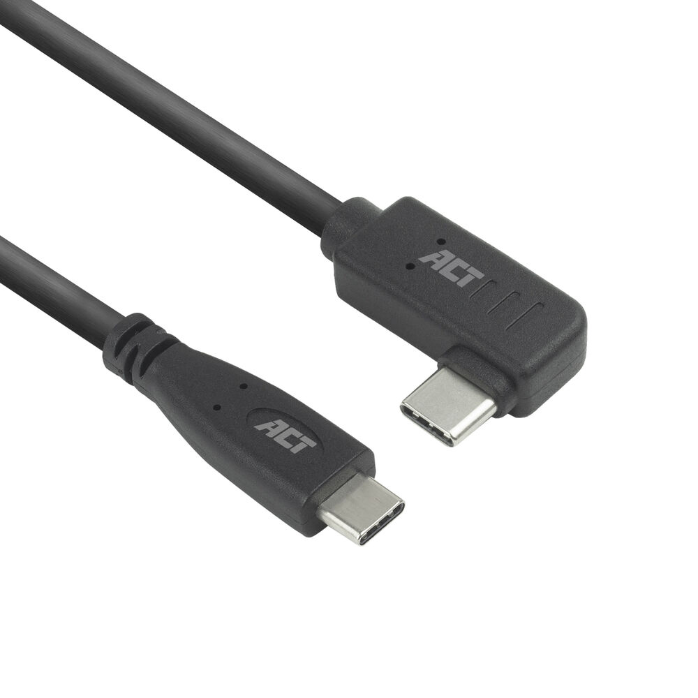 ACT USB 3.0 10Gbps 60W USB Type-C (recht) naar USB Type-C (haaks links/rechts) kabel, 0,5 meter