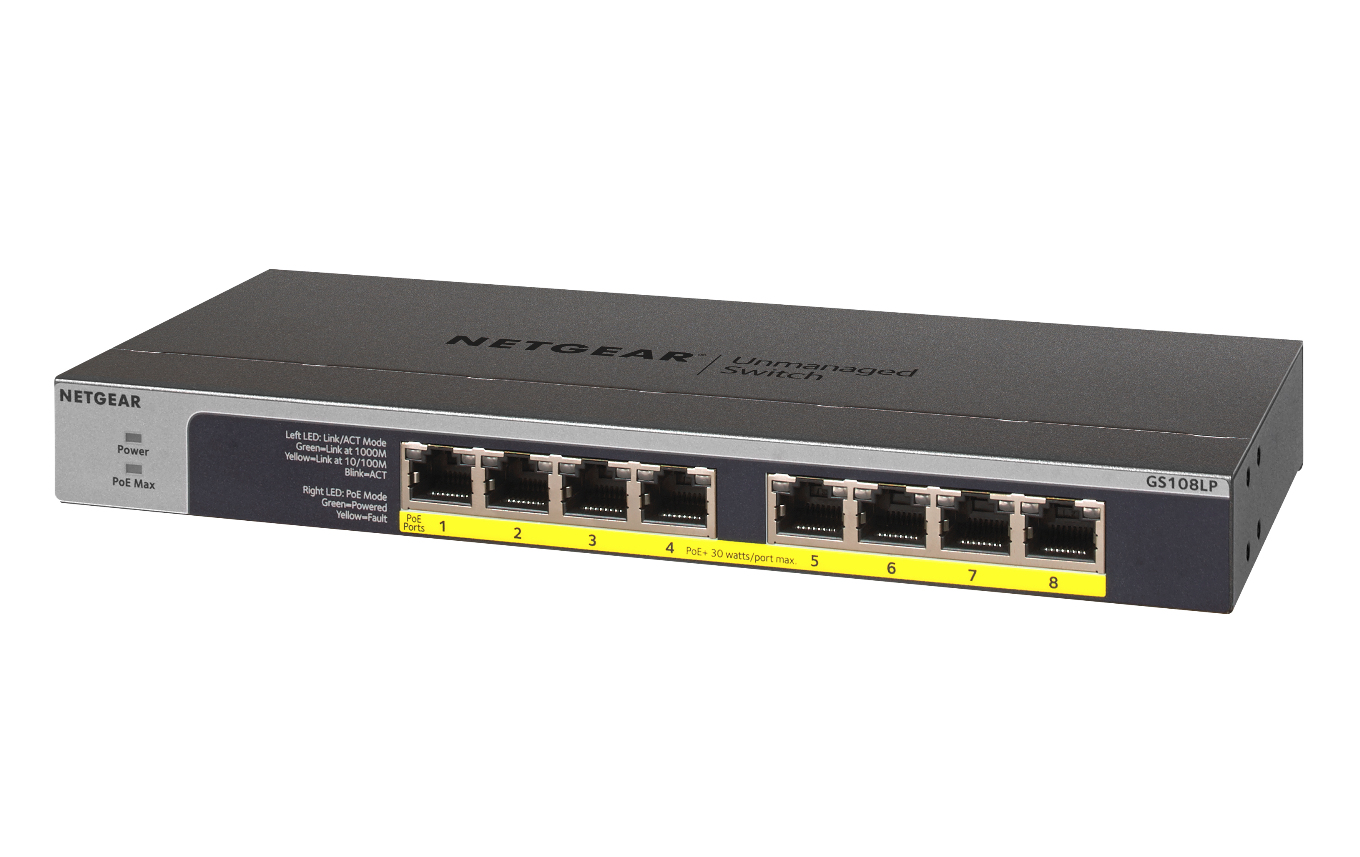NETGEAR GS108LP Unmanaged Gigabit Ethernet (10/100/1000) Power over Ethernet (PoE) 1U Zwart, Grijs - Afbeelding 5