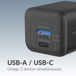 Mobilize Wall Charger USB-C + USB GaN 30W with PD/PPS Black - Afbeelding 3