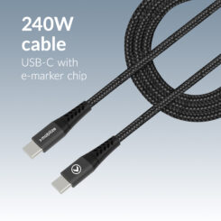 Mobilize Strong Nylon Cable USB-C to USB-C 1m. 240W Black