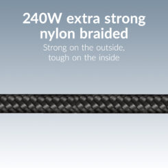 Mobilize Strong Nylon Cable USB-C to USB-C 2m. 240W Black - Afbeelding 3