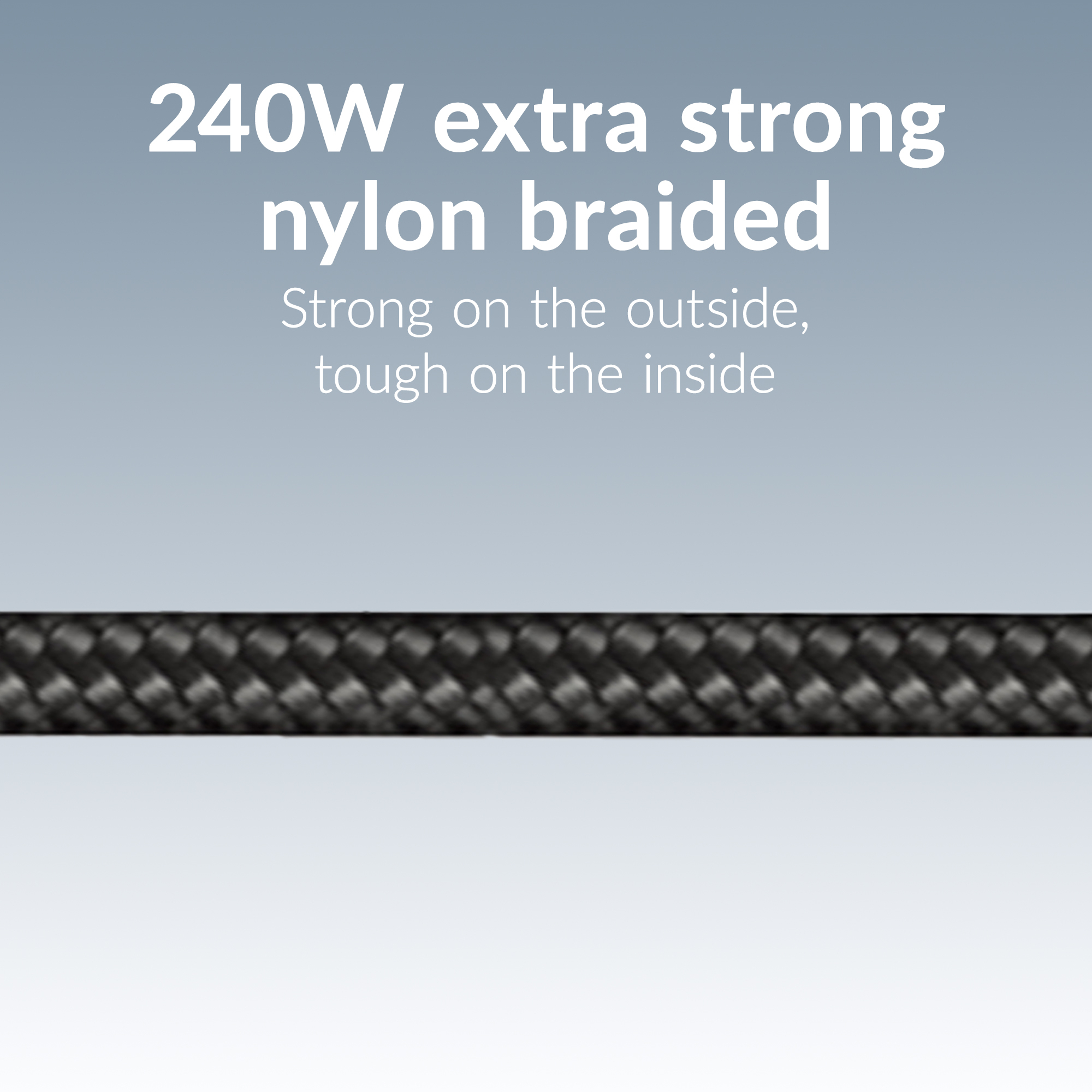 Mobilize Strong Nylon Cable USB-C to USB-C 2m. 240W Black - Afbeelding 3