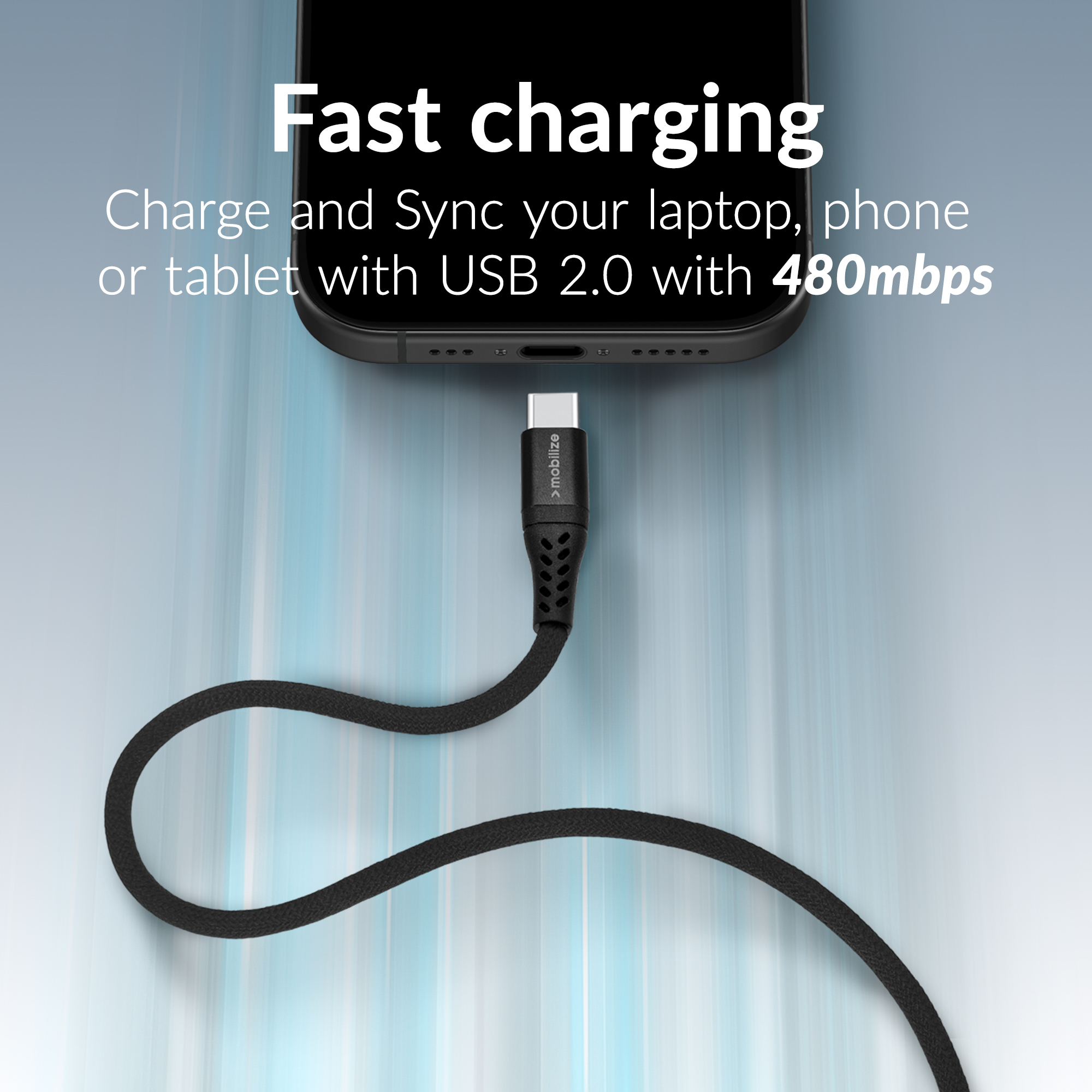 Mobilize Strong Nylon Cable USB-C to USB-C 2m. 240W Black - Afbeelding 5