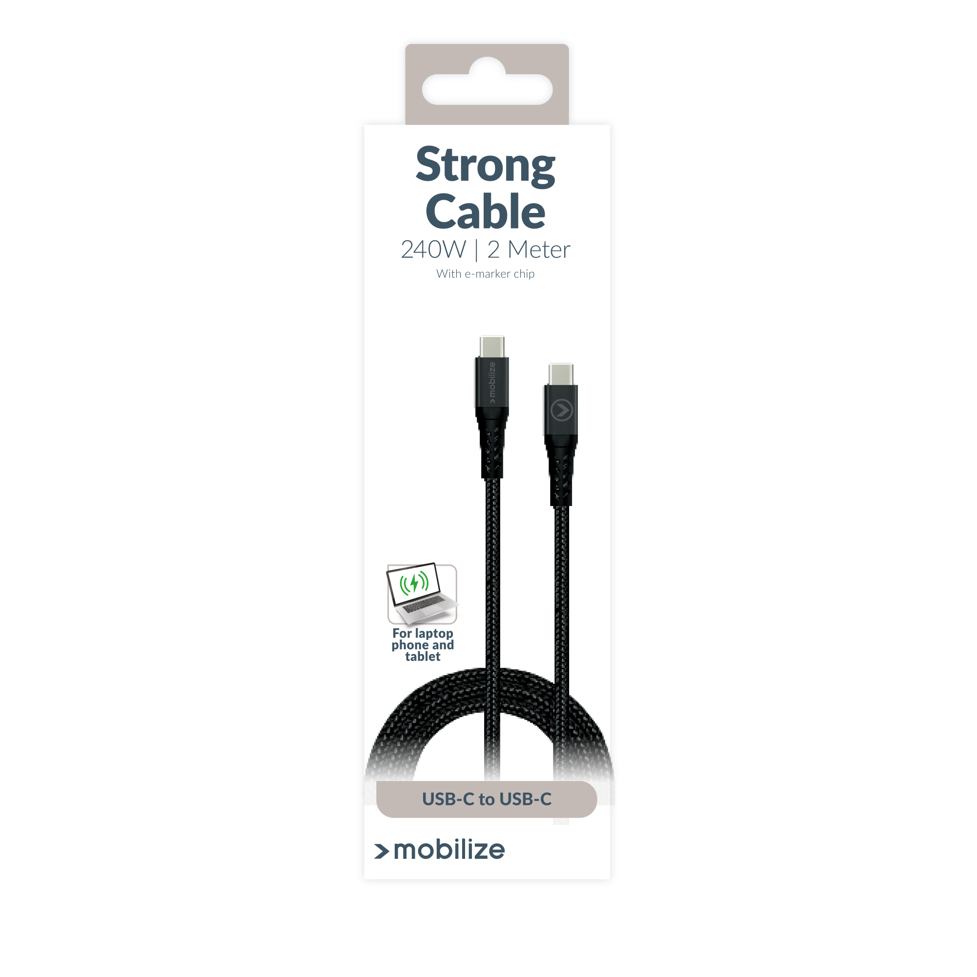 Mobilize Strong Nylon Cable USB-C to USB-C 2m. 240W Black - Afbeelding 8