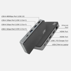 ACT USB-C 4K MST dockingstation voor 2 HDMI-monitoren, Ethernet, USB-C, 3x USB-A, PD passthrough en 1 meter lange afneembare USB-C-kabel - Afbeelding 5