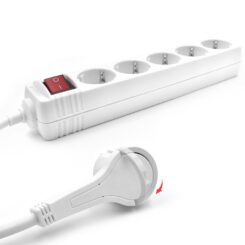 ACT Stekkerdoos met lichtgevende schakelaar en platte stekker, 5 sockets, 1,5 m, wit - Afbeelding 3