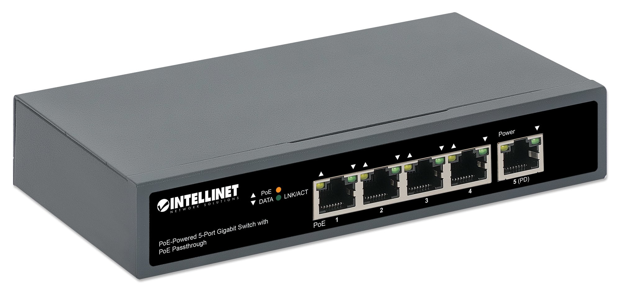 Intellinet 5-poorts Gigabit netwerk switch met PoE passthrough, 1x 95 W PD-ingang (802.3bt), 4x PSE PoE-uitgang, IEEE 802.3at/af conform, desktopof wandmontage, 3 jaar garantie - Afbeelding 3