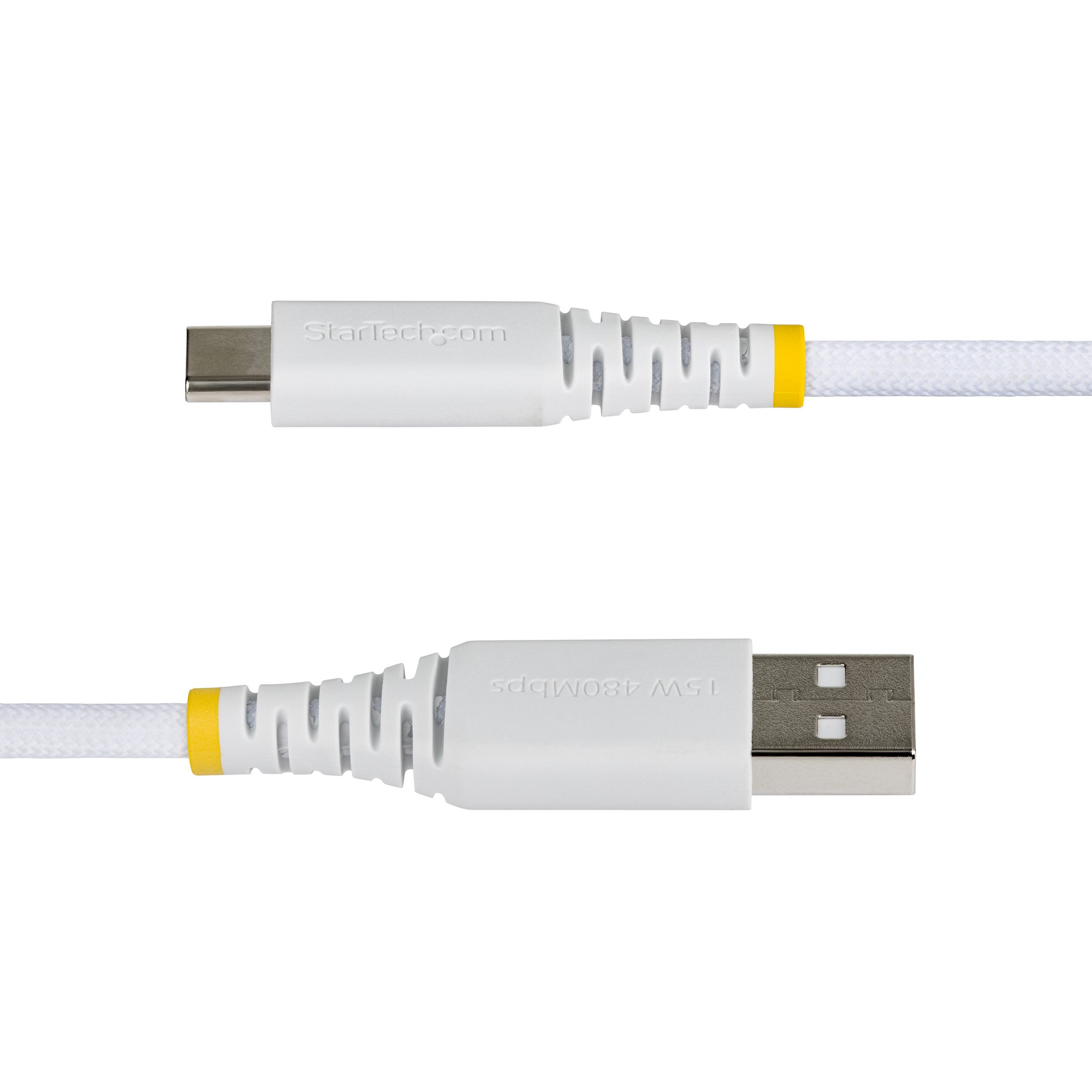 StarTech.com 30cm USB-A naar USB-C Snellaadkabel, 15W 3A, Dual-Layer Gevlochten Nylon / TPE Mantel, Duurzame USB-A naar USB-C Oplaadkabel, Wit - Afbeelding 3