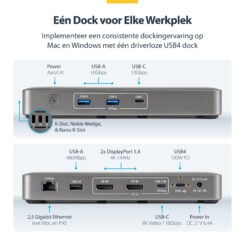 StarTech.com USB4 Docking Station, Driverless Dual 4K voor macOS en Windows, Universeel USB-C Dock met DisplayPort, 100W Laptop Charging en 2.5GbE - Afbeelding 6