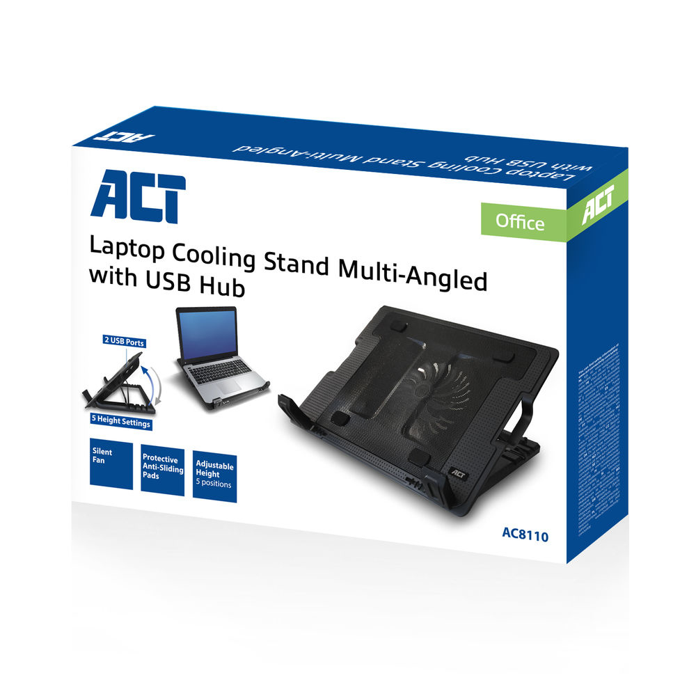 ACT Laptopstandaard, met ventilator, hoogte verstelbaar in 5 standen, 2-poorts hub - Afbeelding 5