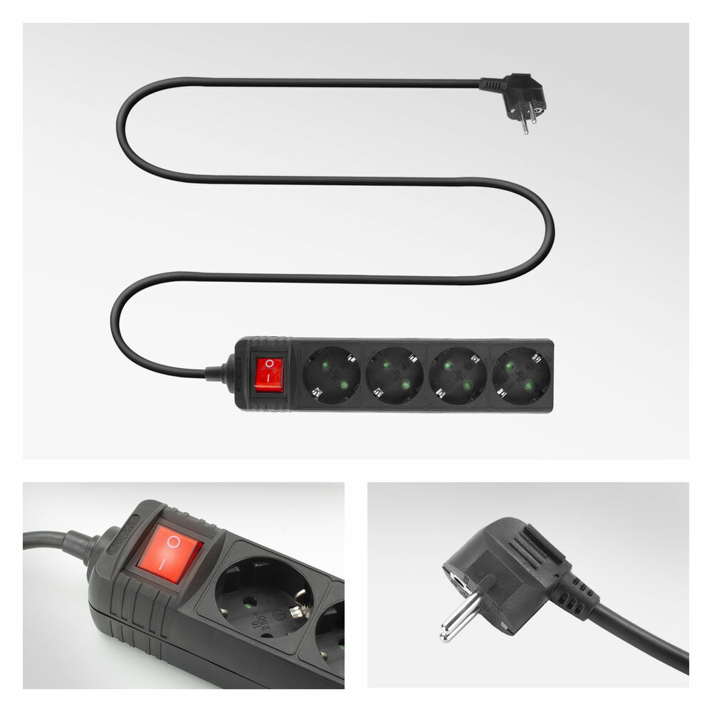 ACT Stekkerdoos met lichtgevende schakelaar, 4 sockets, 2 m, zwart - Afbeelding 4