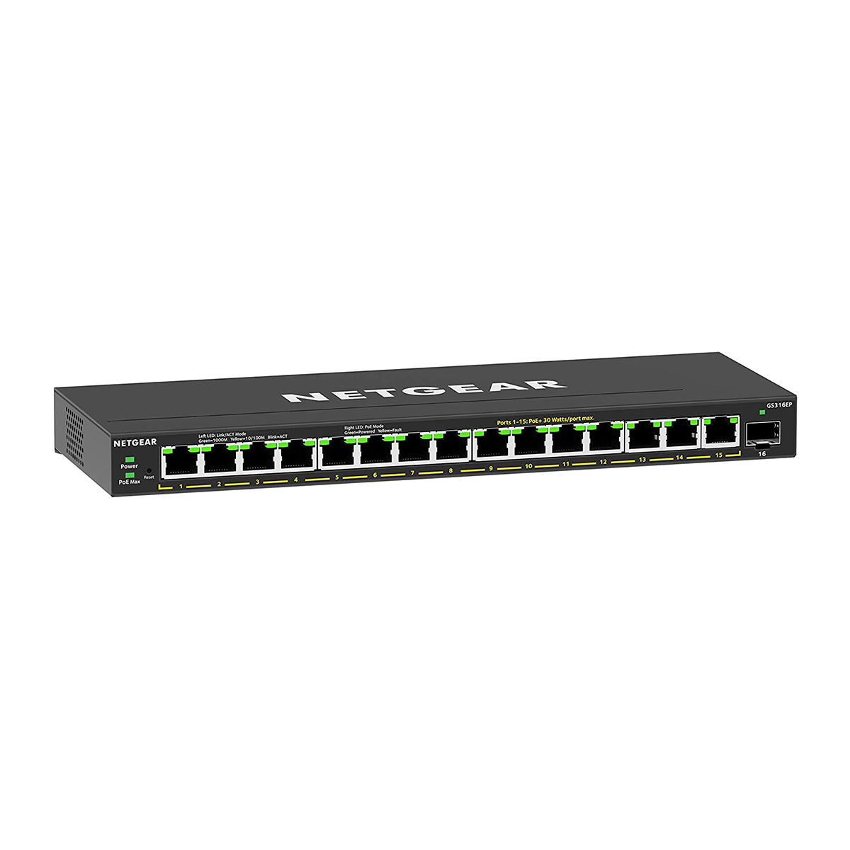 NETGEAR GS316EP Managed Gigabit Ethernet (10/100/1000) Power over Ethernet (PoE) Zwart