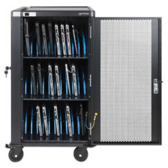 Manhattan Laadtrolley voor 30 laptops (tot 16"), laden via interne AC-adapters (EU) (installatie van voedingskabels van apparaten vereist), geschikt voor ALLE laptops, iPad, MacBook en Chromebook, vakken 380×30×280 mm, landkast, afsluitbaar - Afbeelding 4