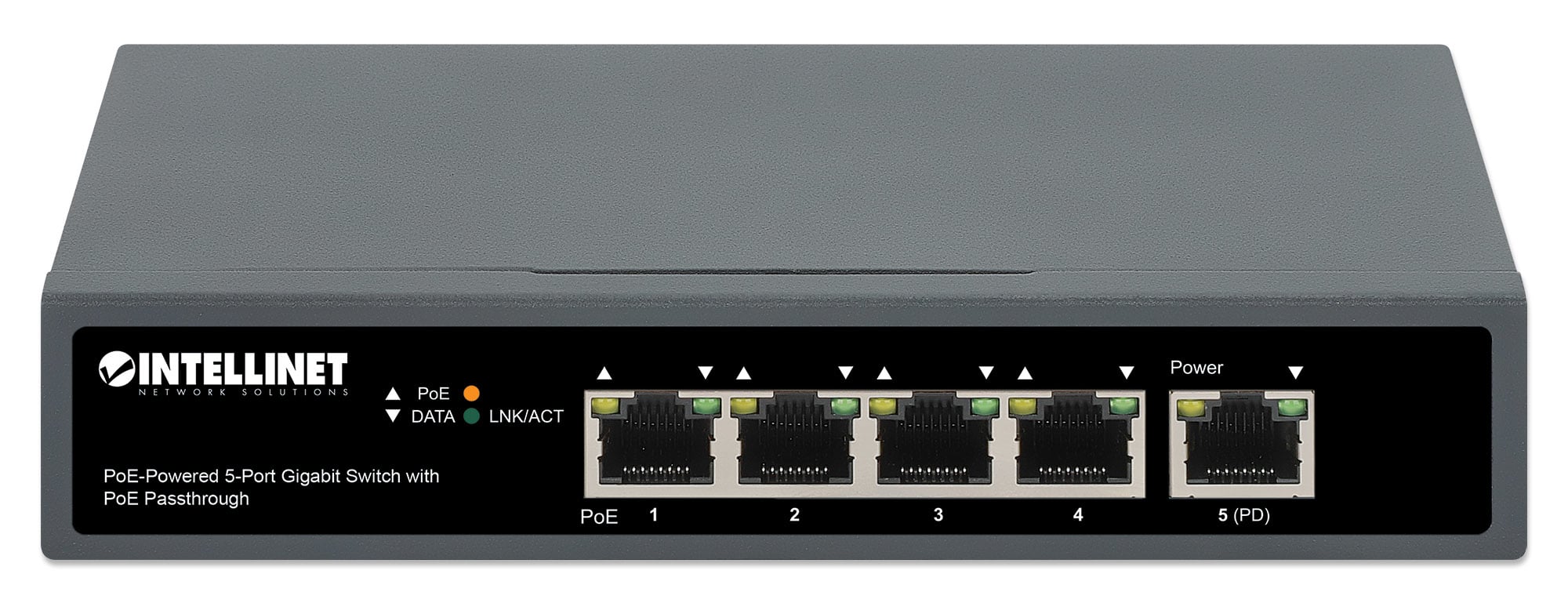 Intellinet 5-poorts Gigabit netwerk switch met PoE passthrough, 1x 95 W PD-ingang (802.3bt), 4x PSE PoE-uitgang, IEEE 802.3at/af conform, desktopof wandmontage, 3 jaar garantie - Afbeelding 4