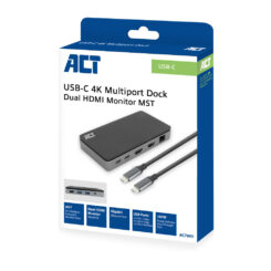 ACT USB-C 4K MST dockingstation voor 2 HDMI-monitoren, Ethernet, USB-C, 3x USB-A, PD passthrough en 1 meter lange afneembare USB-C-kabel - Afbeelding 3