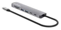 Manhattan USB-C dock/hub met kaartlezer, poorten (5): HDMI, USB-A (2×) en USB-C (2×), met Power Delivery (PD) 100 W - vereist een externe USB-C-lader (niet inbegrepen). USB-gevoed (geen externe voeding vereist) wanneer PD niet wordt gebruikt - Afbeelding 3