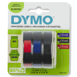 DYMO originele reliëftape | 9 mm x 3 m | Wit op blauw, wit op rood, wit op zwart | Zelfklevend etiketten voor Lettertang | 3 stuks | Gemaakt in Europa - Afbeelding 3