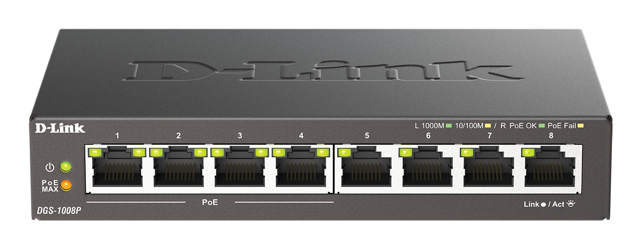 D-Link DGS-1008P/E netwerk-switch Unmanaged L2 Gigabit Ethernet (10/100/1000) Power over Ethernet (PoE) Desktop Zwart - Afbeelding 2