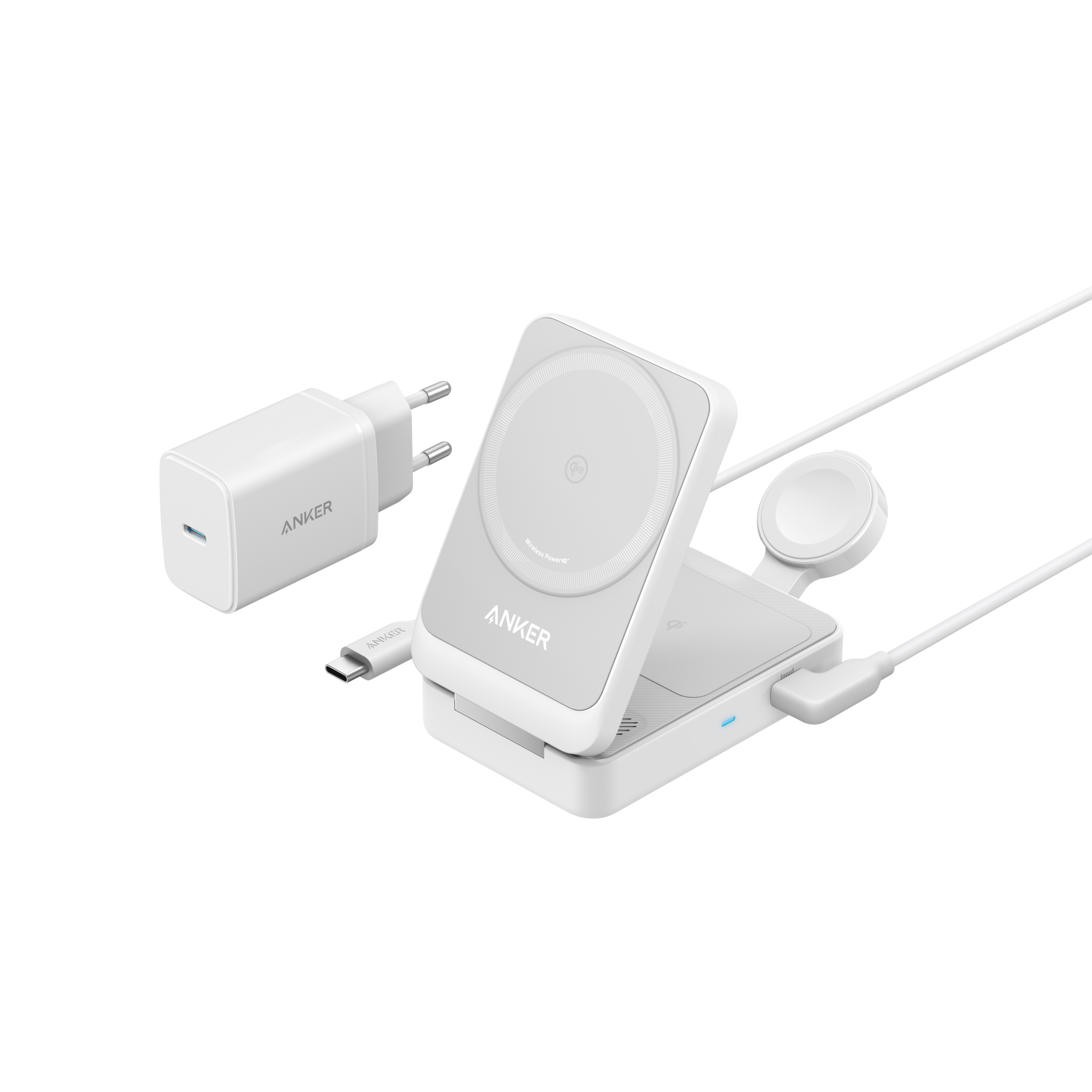 MagGo Magnetic Wireless Charger 15W Foldable 3-in-1 with Charger Bundle White EU Plug